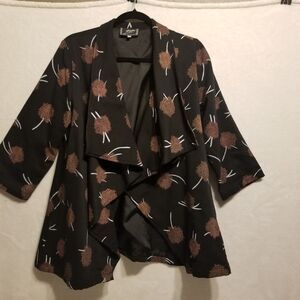 Zumi S/M Blazer Jacket Black Brown Floral Textured Cotton Bohemian Lagenlook